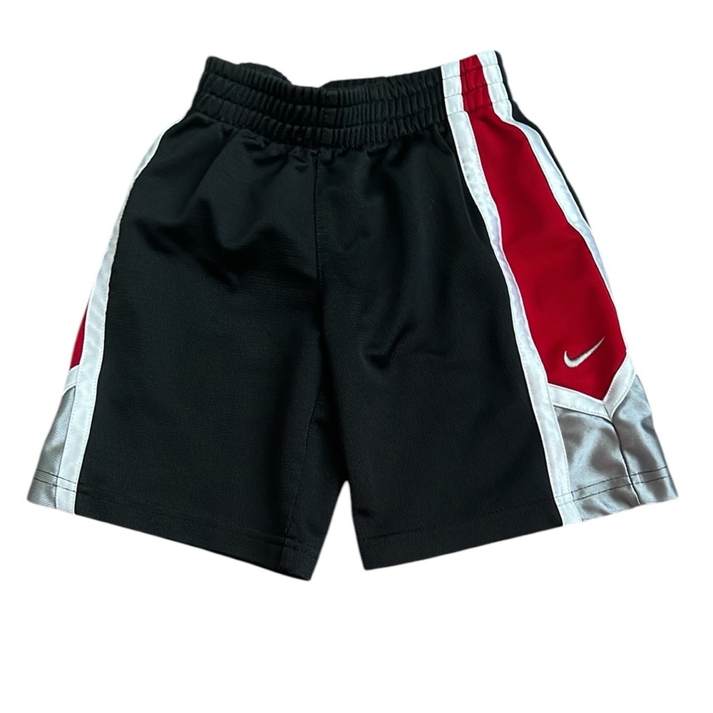 Nike Black and Red Athletic Shorts with Bold Stripe Design